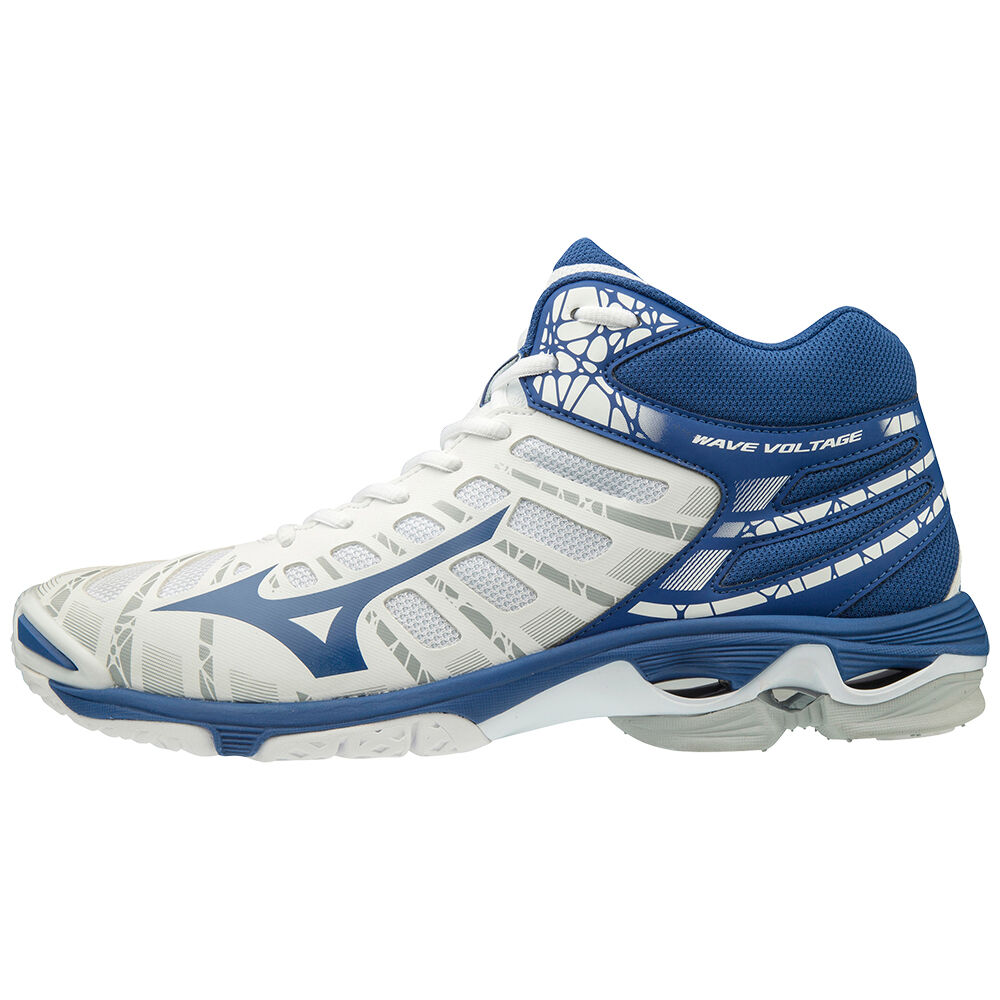 Tenis Para Voleibol Mizuno WAVE VOLTAGE MID Para Hombre Blancos/Azules 8492756-RB